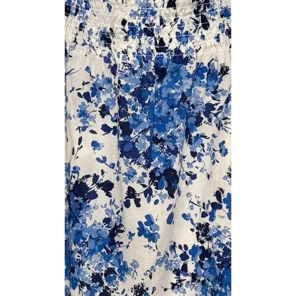 Tuckernuck Blue & White Floral Smocked Square-Neck Blouse